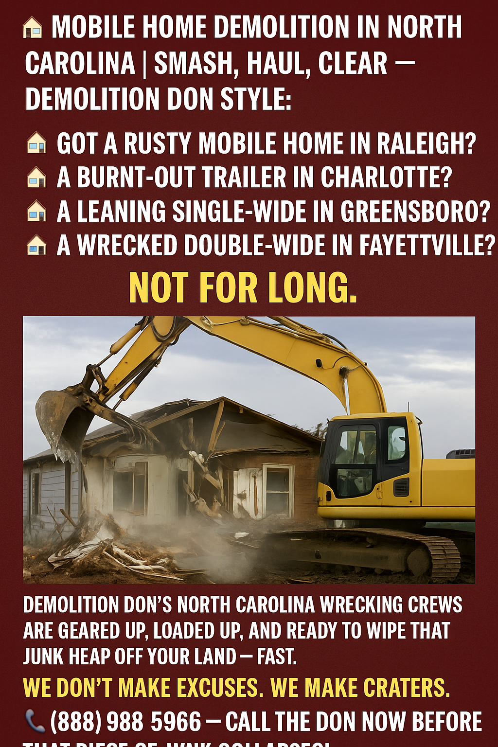 North Carolina Mobile Home Demolition Experts | Fast Trailer Removal